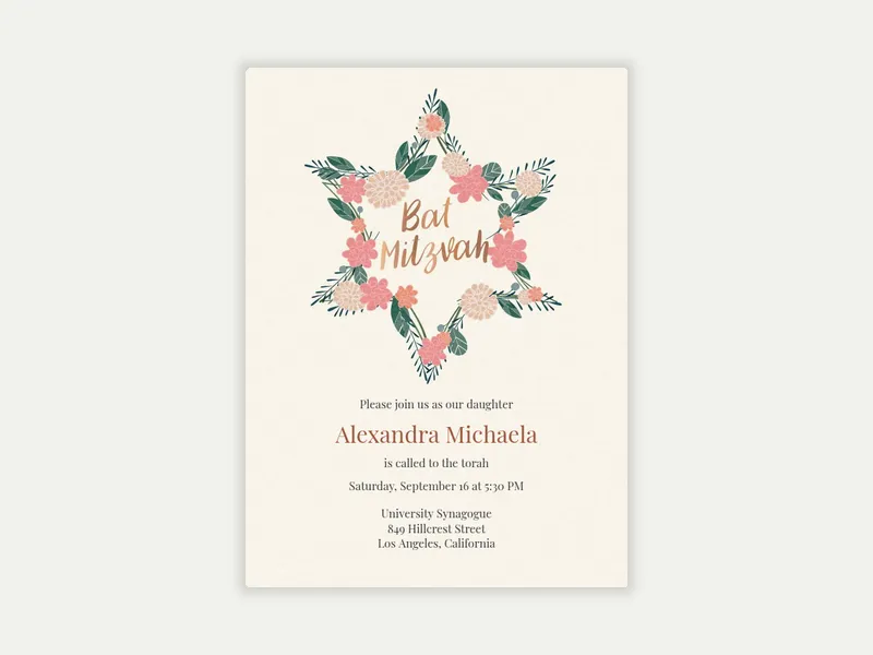 Floral Star of David Invitation free template design