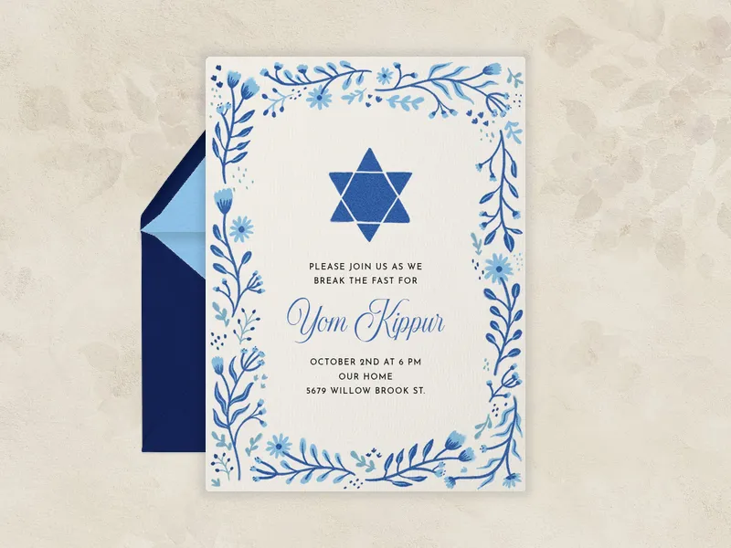 Blue Floral Star of David Invitation premium template design