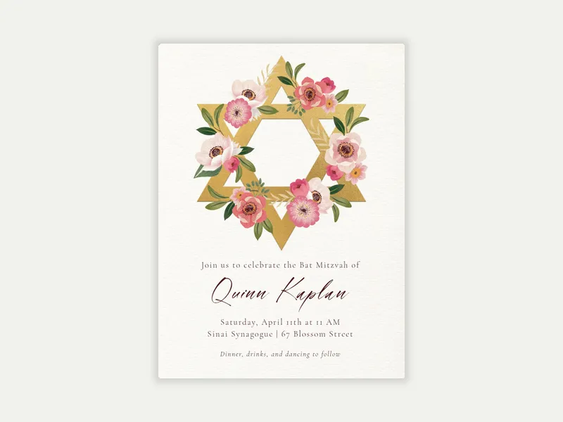 Floral Star of David - bar_bat_mitzvah - Invitation