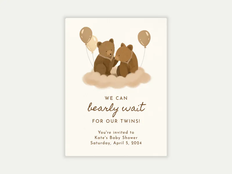 Brown Bears and Balloons Invitation free template design