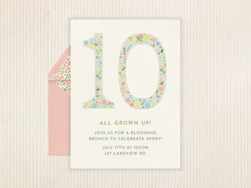 Floral Whimsical Number Invitation premium template design