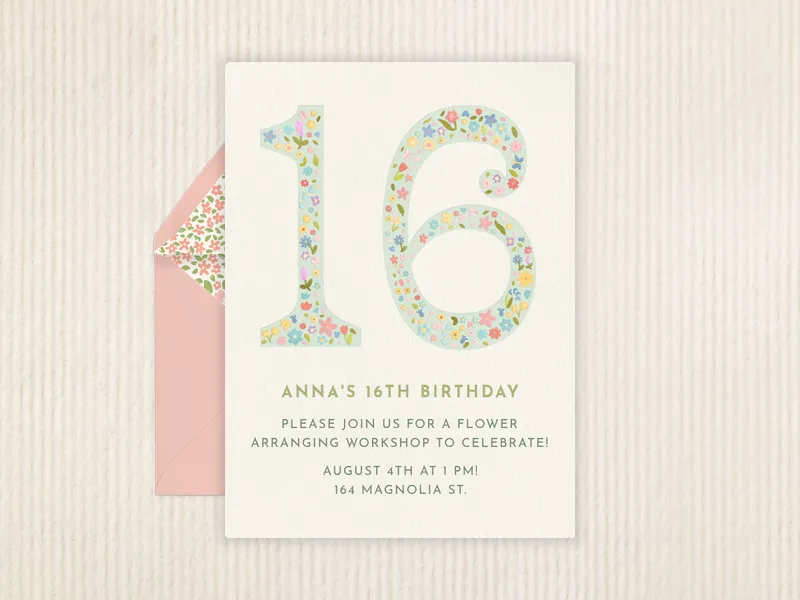 Floral Whimsical Number Invitation premium template design