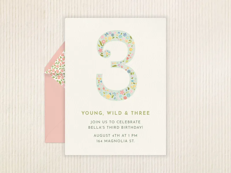 Floral Whimsical Number Invitation premium template design