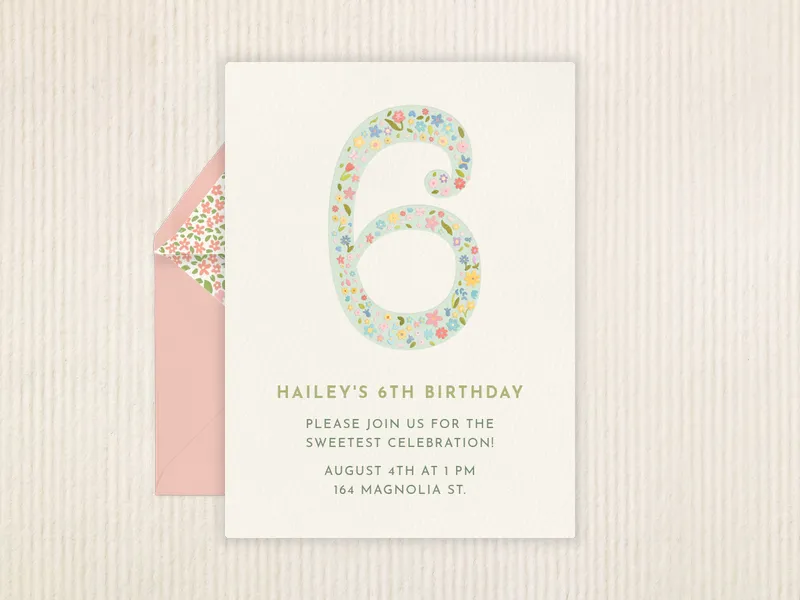 Floral Whimsical Number - 6th_birthday - Invitation