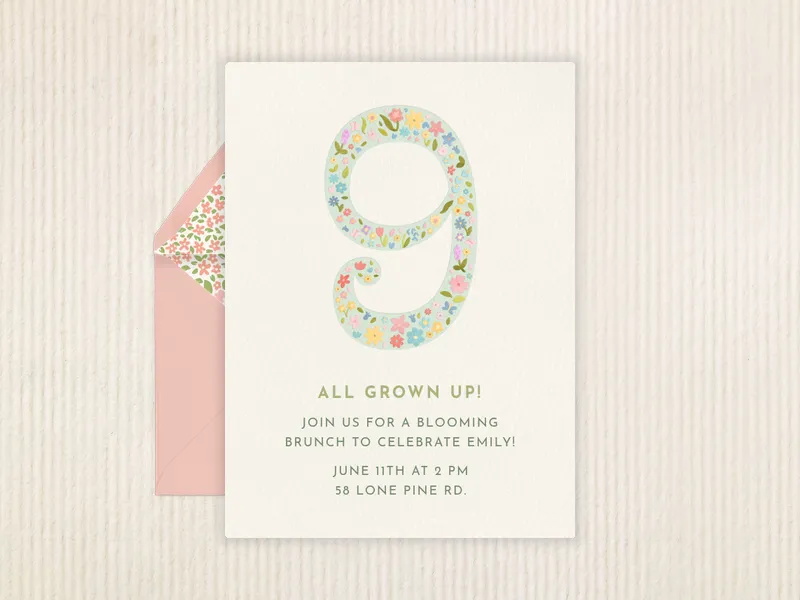 Floral Whimsical Number Invitation premium template design