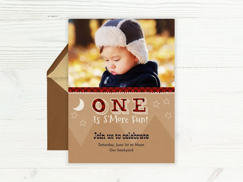 One is S'more Fun (Photo) Invitation premium template design