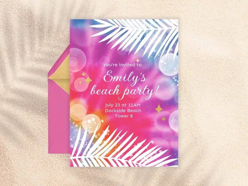 Tie Dye Palm Fronds Invitation premium template design