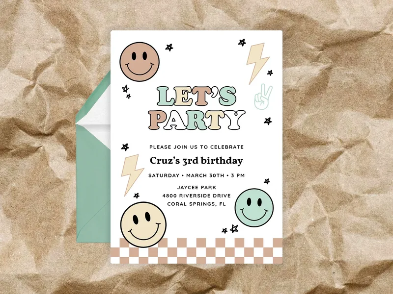 Peace, Love & Parties Invitation premium template design