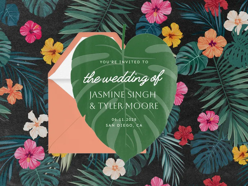 Tropical Monstera Invitation premium template design