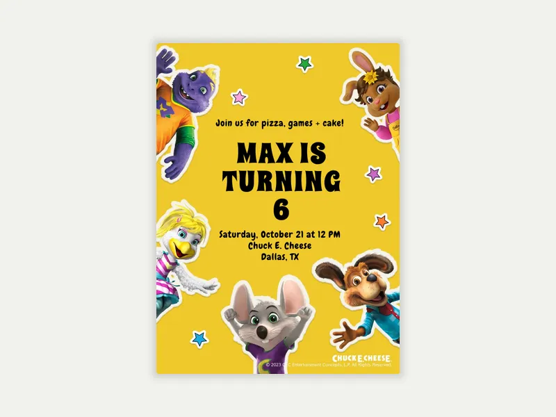 Chuck E Cheese: Sticker Collection - chuck_e_cheese - Invitation