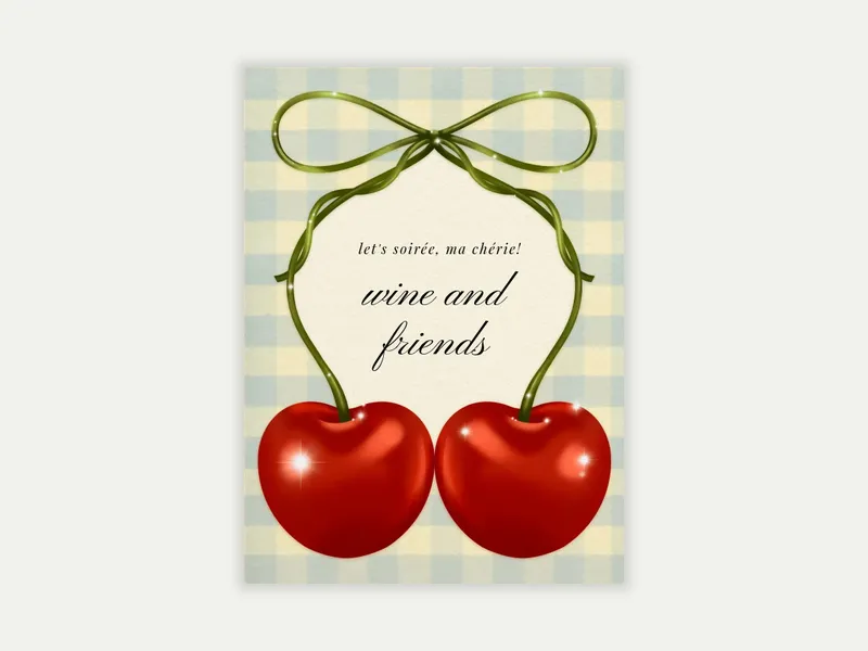 Gingham & Cherries Invitation free template design