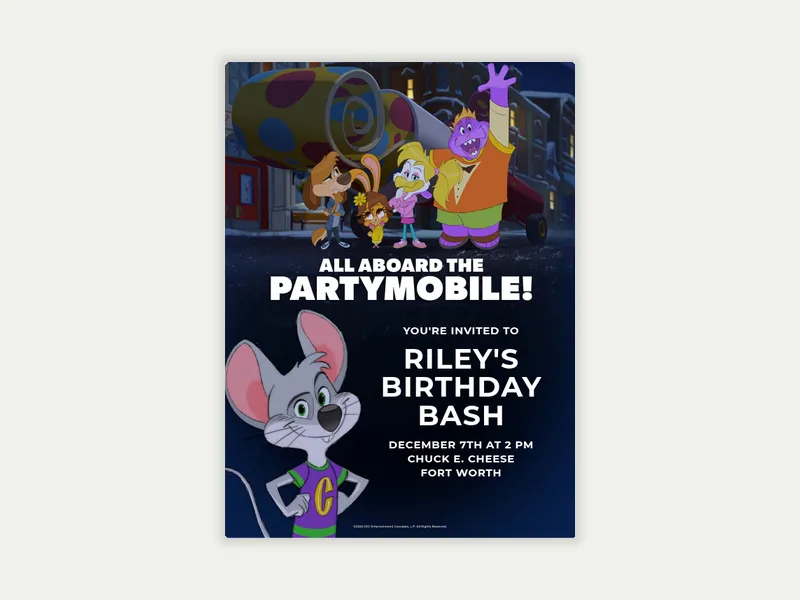 Chuck E. Cheese Christmas: All Aboard Invitation free template design
