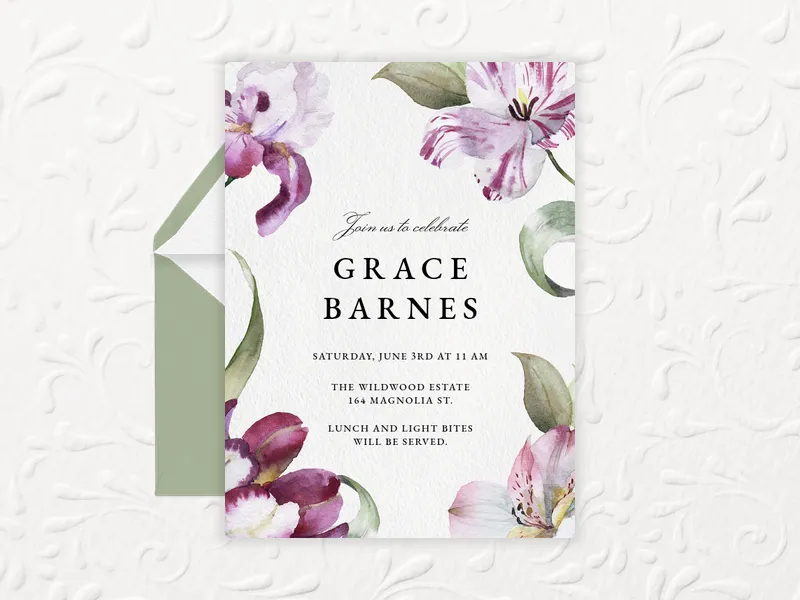 Watercolor Lilies Invitation premium template design