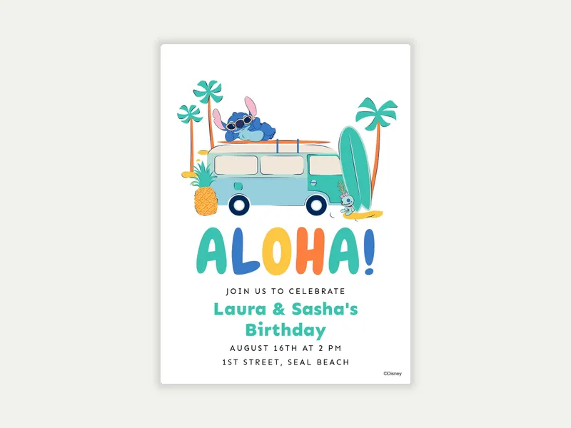 Disney’s Lilo Stitch: Aloha Vibes Invitation free template design