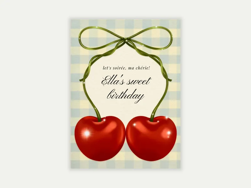 Gingham & Cherries Invitation free template design