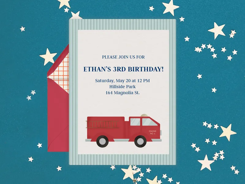 Red Fire Engine Invitation premium template design