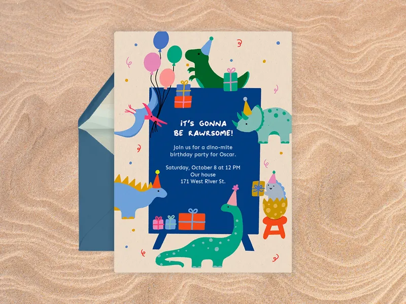 Rawrsome Dino Party Invitation premium template design