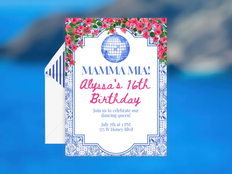Santorini Disco Invitation premium template design
