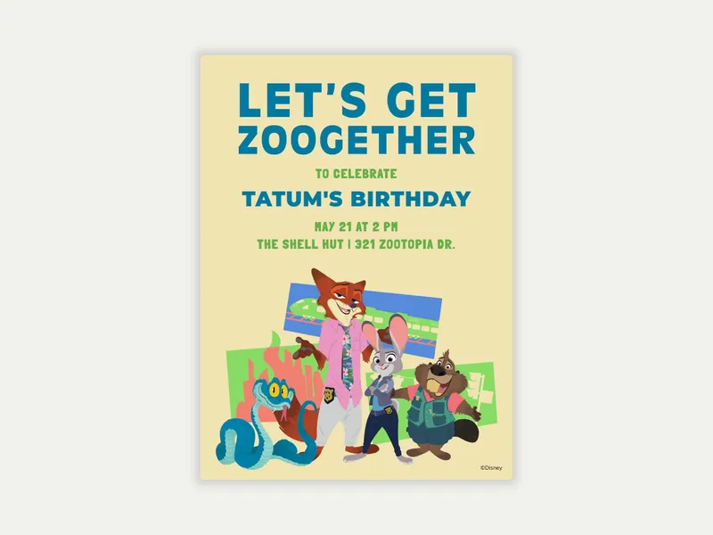 Disney’s Zootopia: City Dwellers Invitation free template design