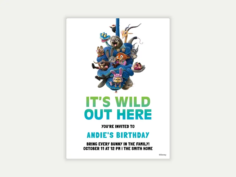 Disney’s Zootopia: Getting Wild Invitation free template design