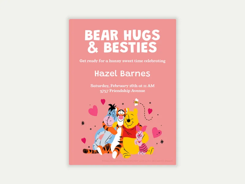 Disney’s Winnie the Pooh: Bear Hugs Invitation free template design