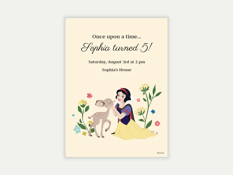 Disney’s Snow White: Snow White & Flowers Invitation free template design