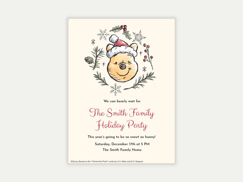 Disney’s Winnie the Pooh: Festive Family Invitation free template design