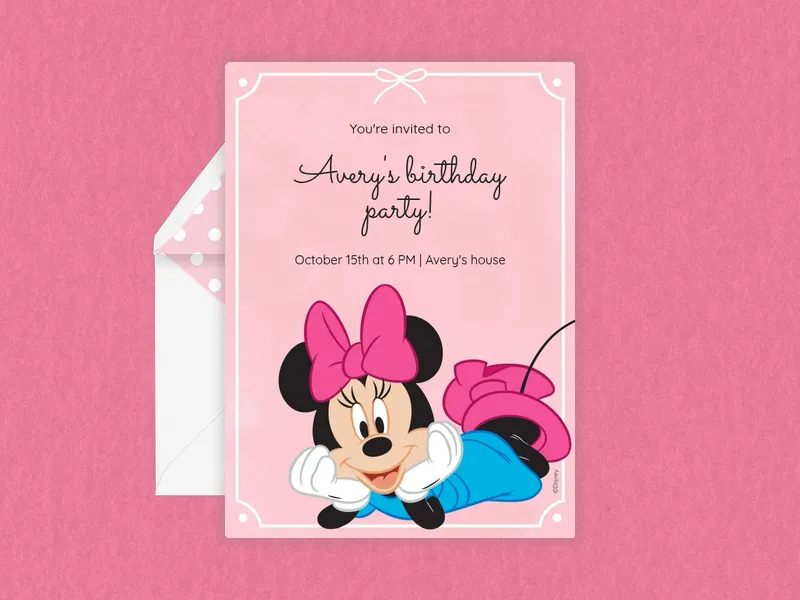 Disney’s Minnie Mouse: Pink Bow Minnie Invitation premium template design