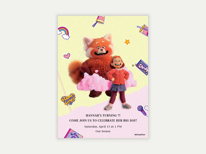 Disney and Pixar’s Turning Red: Mei & Stickers Invitation free template design