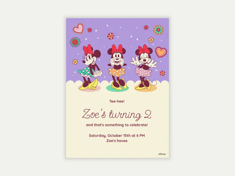 Disney’s Minnie Mouse: Retro Minnie Invitation free template design