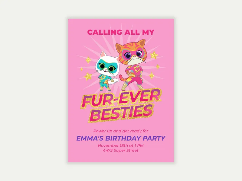 Disney’s SuperKitties: Fur-Ever Besties Invitation free template design
