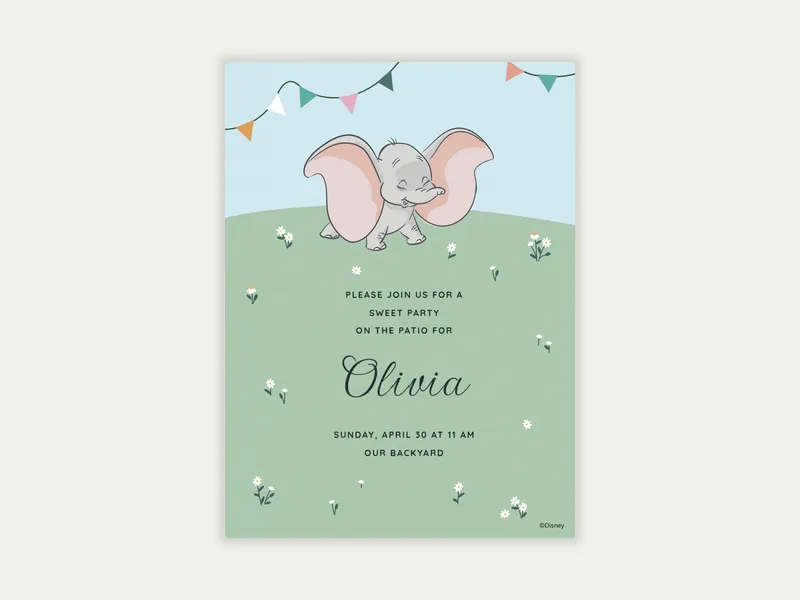 Disney’s Dumbo: Dumbo & Flowers Invitation free template design