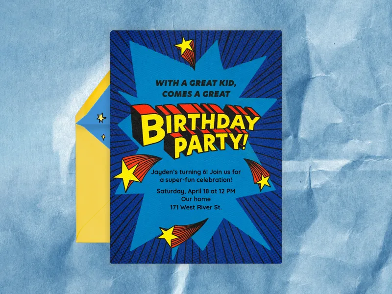 Superhero Burst Party Invitation premium template design