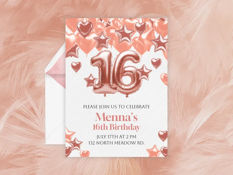 Rosy Jubilation Balloons - sweet_sixteen - Invitation