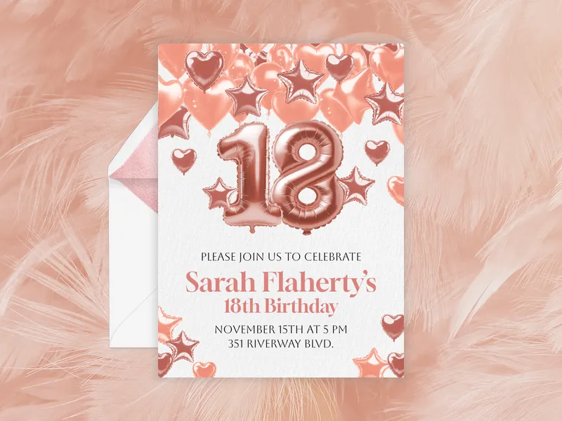 Rosy Jubilation Balloons - 18th_birthday - Invitation
