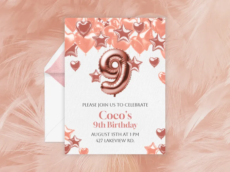 Rosy Jubilation Balloons Invitation premium template design