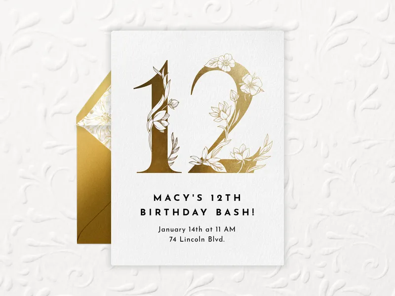 Gilded Gold Number - 12th_birthday - Invitation