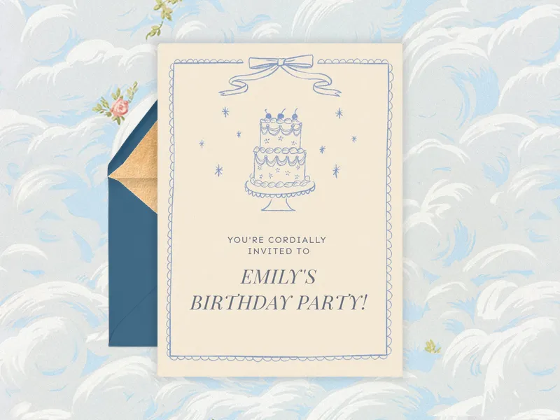 Hand-Drawn Birthday Cake Invitation premium template design