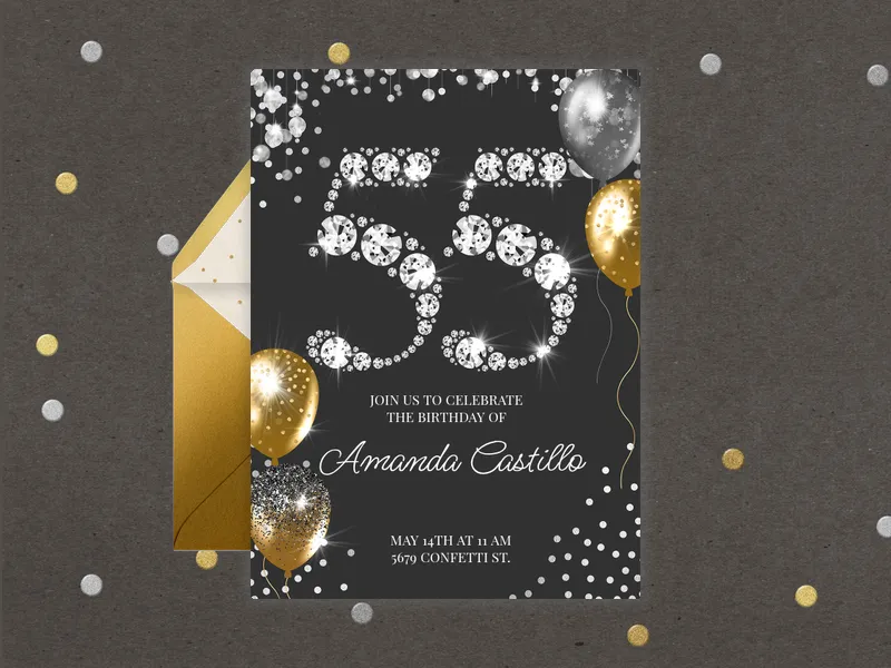 Rhinestone Shimmer - 55th_birthday - Invitation