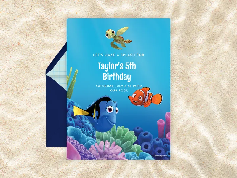 Disney and Pixar’s Finding Nemo: Just Keep swimming Invitation premium template design