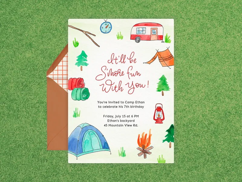 Classic Camping Tent Birthday Invitation premium template design
