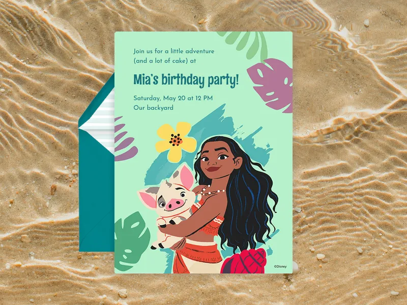 Disney’s Moana: Moana & Pua Invitation premium template design