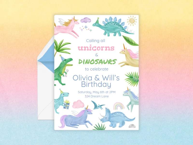 Rainbow Creatures Invitation premium template design