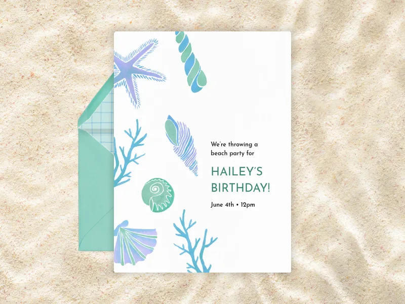 Seafoam Seashells Invitation premium template design