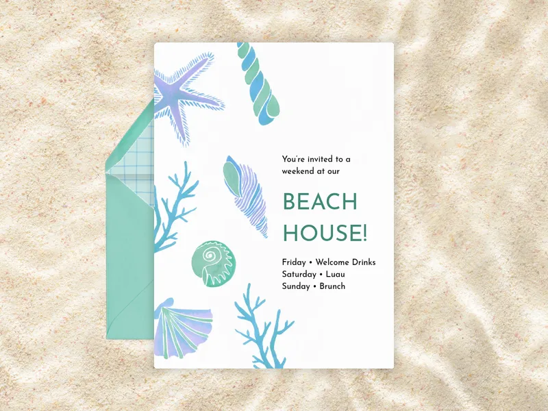 Seafoam Seashells Invitation premium template design