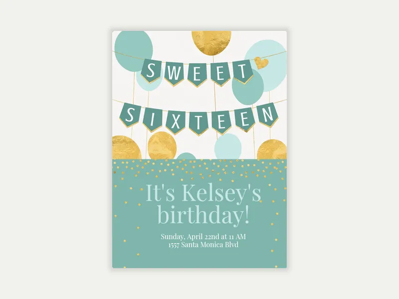 Teal Gold Sweet Sixteen - sweet_sixteen - Invitation