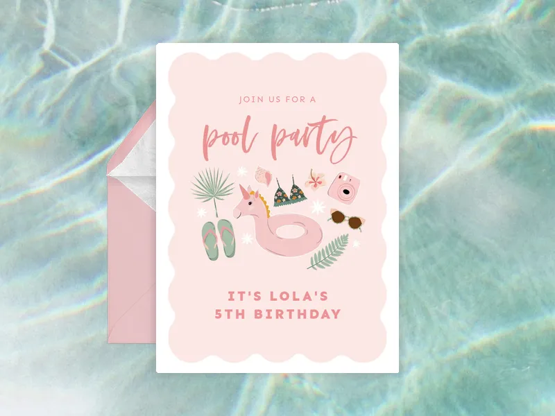 Cutest Pool Party Ever Invitation premium template design