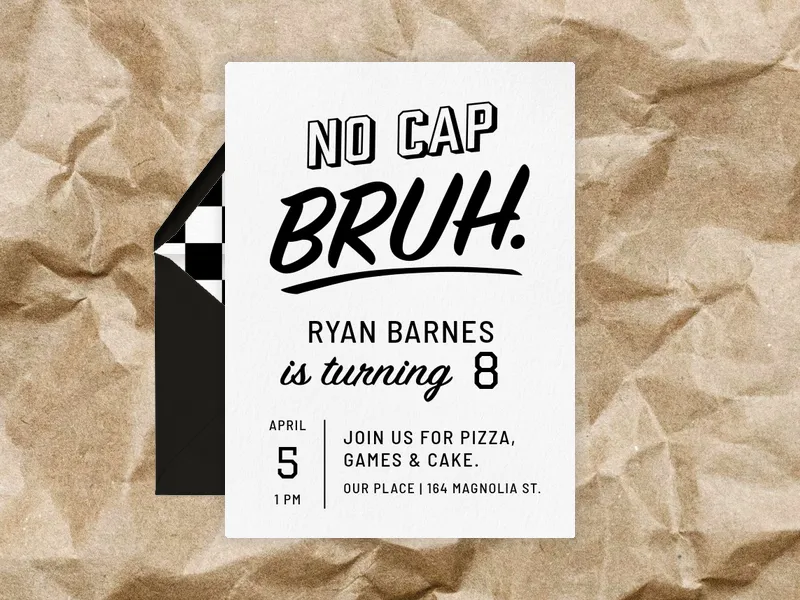 No Cap Bruh Invitation premium template design