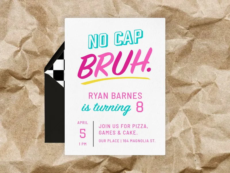 No Cap Bruh Invitation premium template design