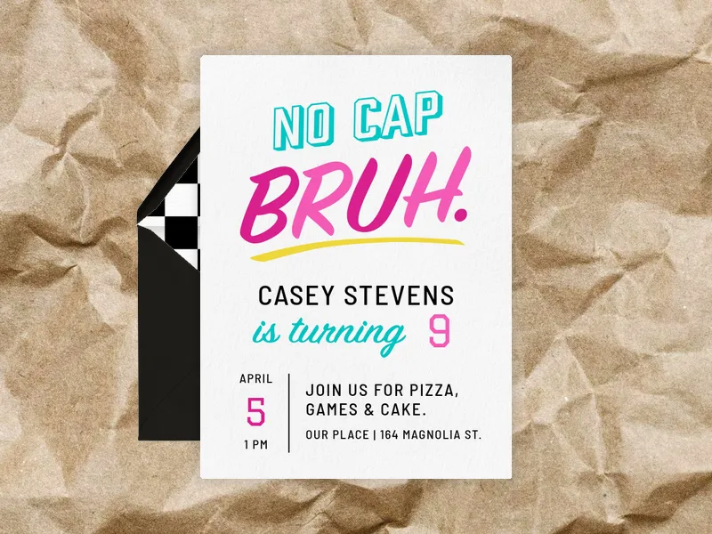 No Cap Bruh Invitation premium template design